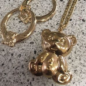 Teddy bear pendant, chain, and earrings